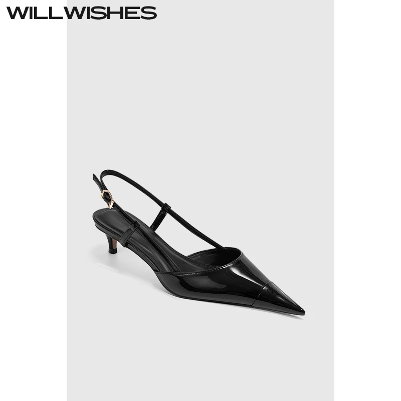 WILLWISHES/王玎女鞋2025春季新款小香风拼色尖头浅口细跟凉鞋