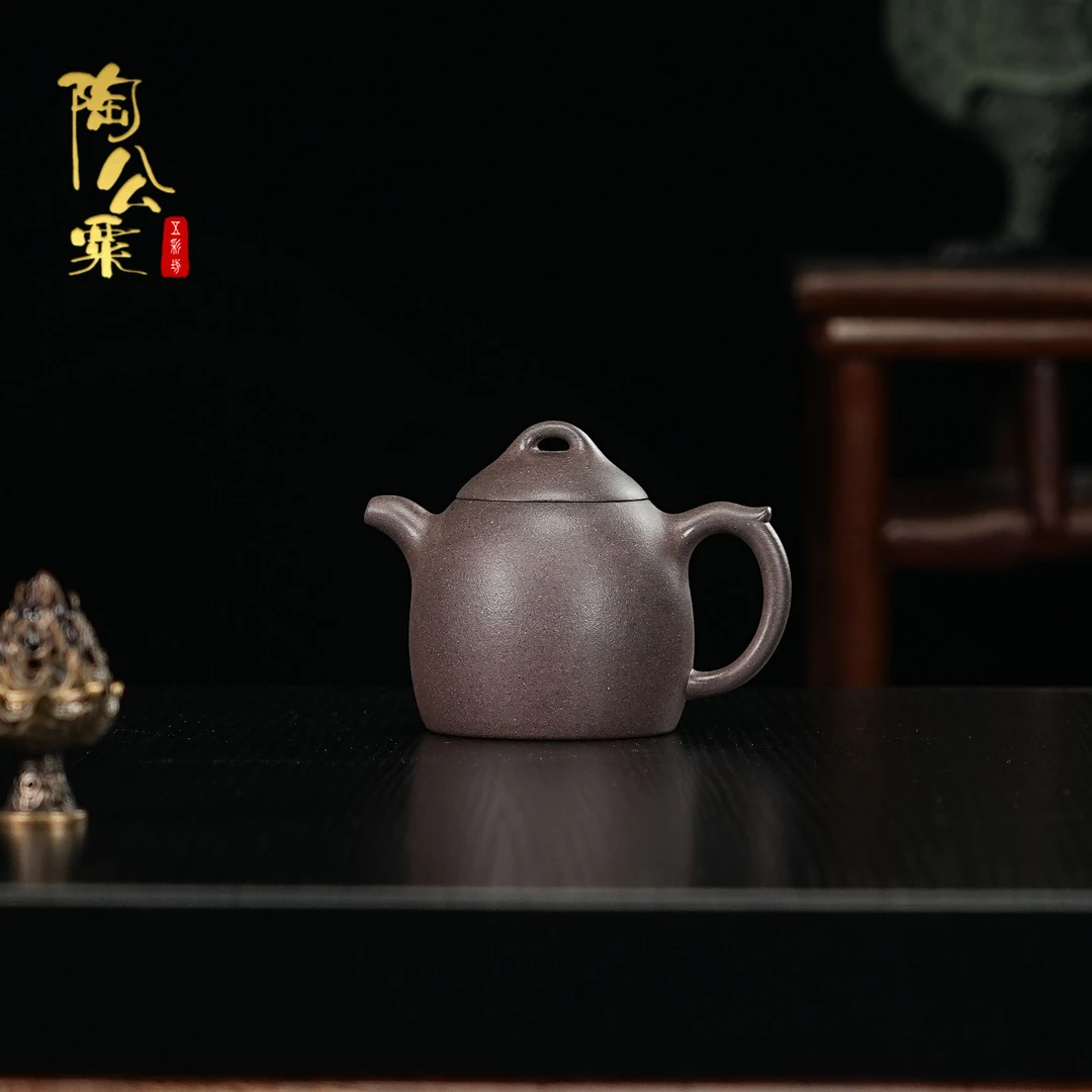 陶公粟原矿大水潭天青全手工《秦权》270cc内推孙手制精美紫砂壶