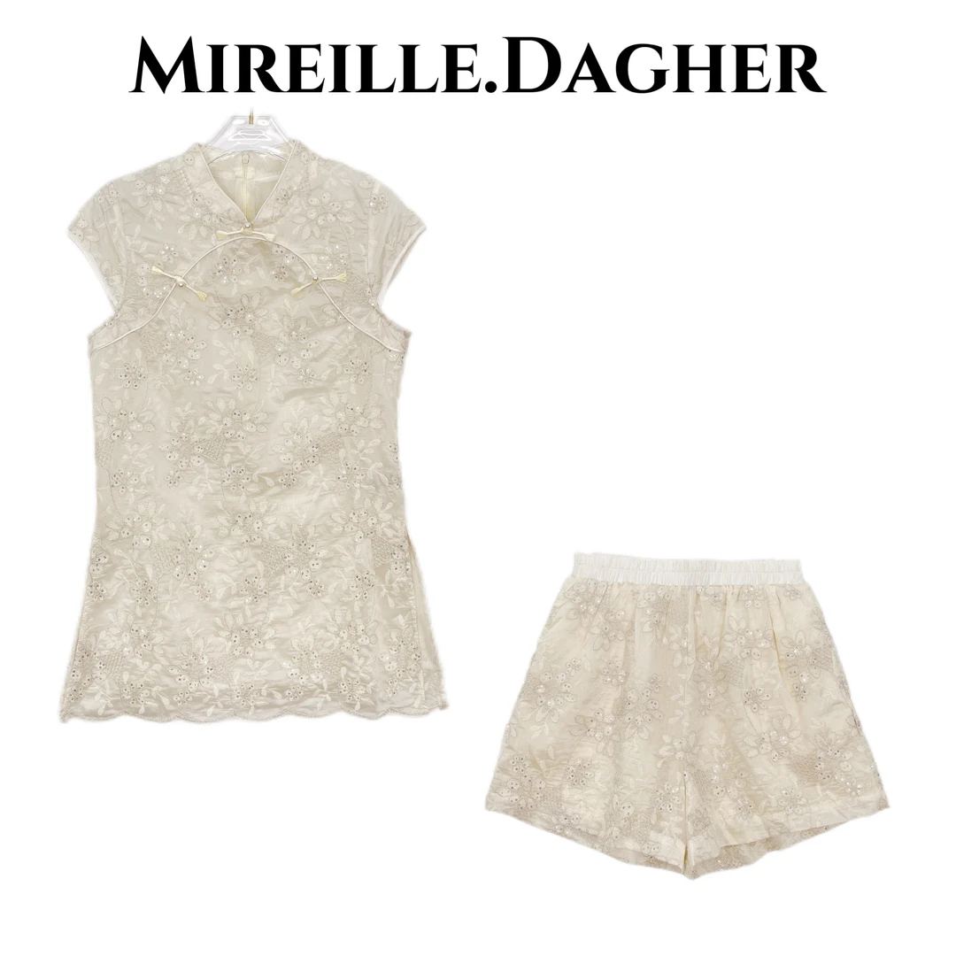 米莱Jiaer/夏季重工刺绣新中式国风上衣+短款两件套套装X27653