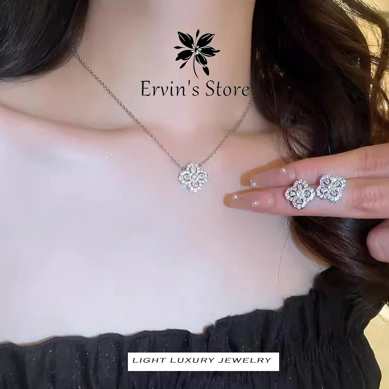 【高定版本】满钻四叶花项链耳钉手链高定轻奢百搭时尚饰品