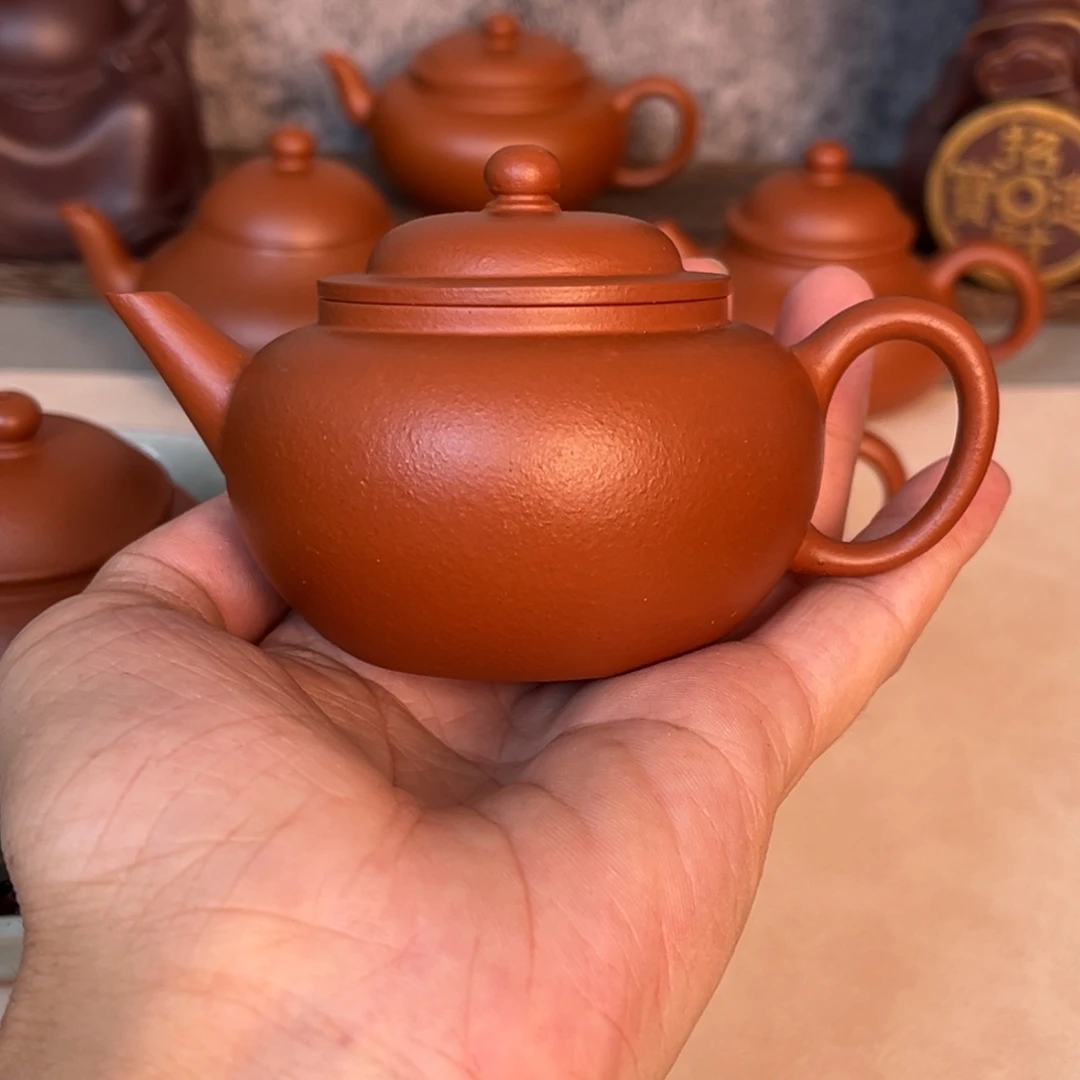 茶壶紫砂生砂料朱泥笠帽水平120cc