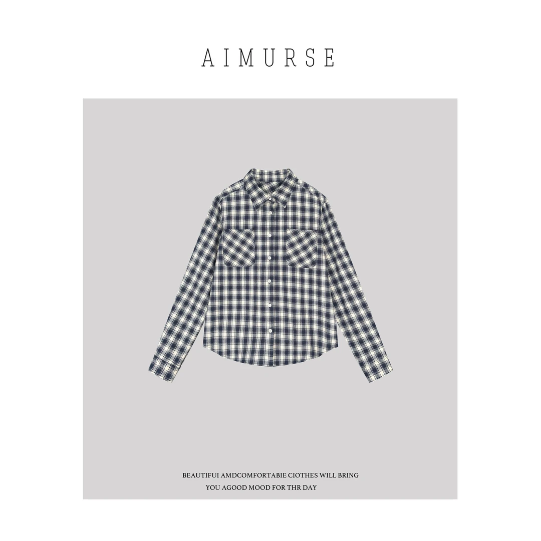 AIMURSE【默格】小众设计师 纯棉格子时髦百搭休闲衬衫 AM80026
