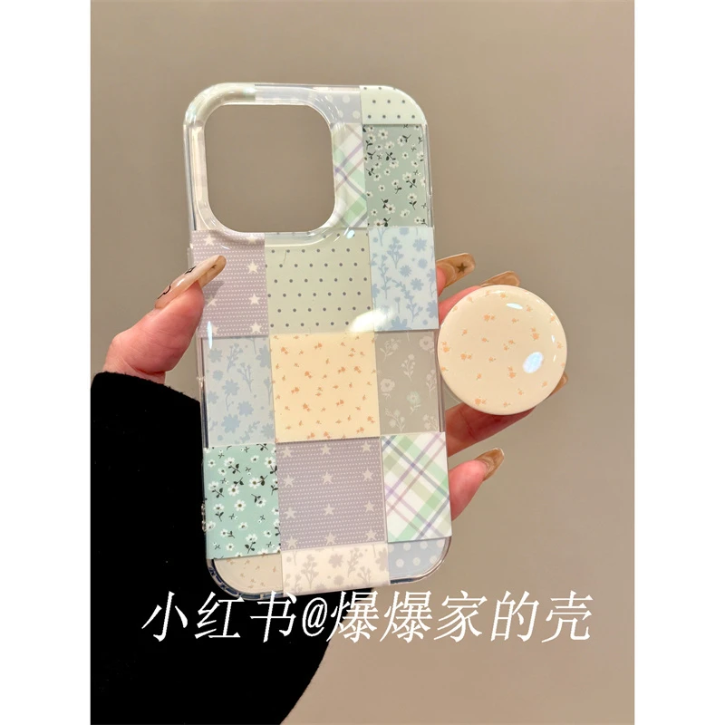 适用苹果iphone16promax创意拼色15pro韩系14支架13磁吸ins手机壳