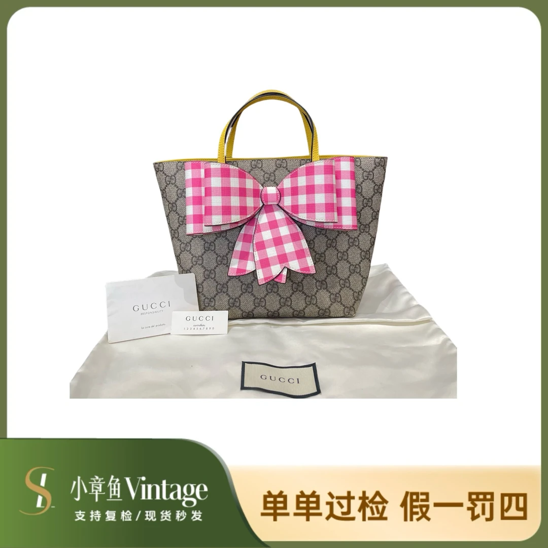 99新 GUCCI/古驰 粉色蝴蝶结儿童包