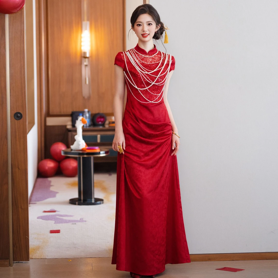 夏季高端礼服新娘结婚订婚敬酒服晚礼服旗袍领证晚宴会年会主持女