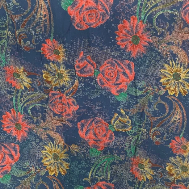 彩色雕印棉绸.彩色玫瑰花.春夏连衣裙旗袍面料