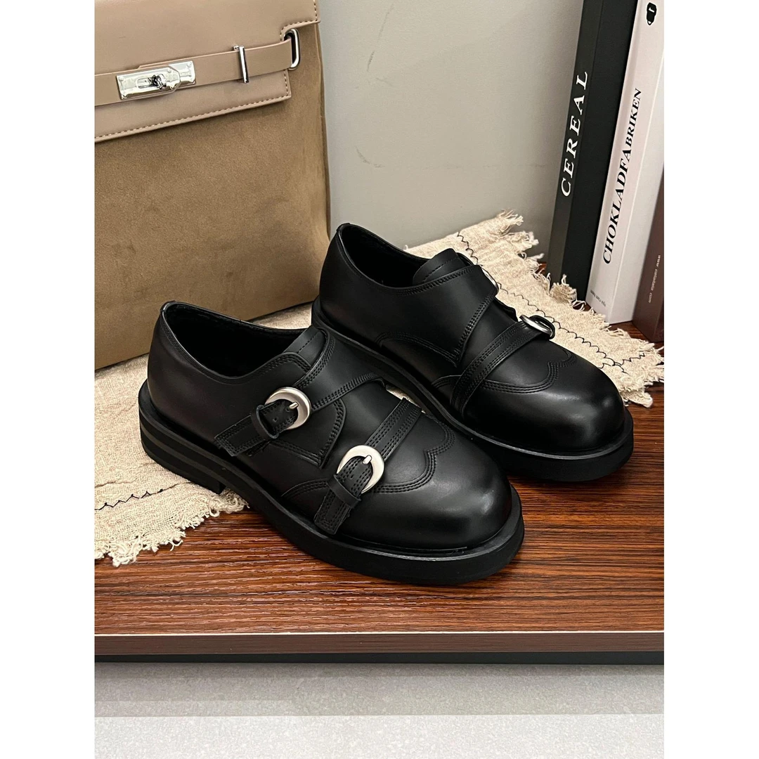 【万达撤柜】加绒英伦风粗跟小皮鞋女2025秋冬新款覆古乐福鞋女厚