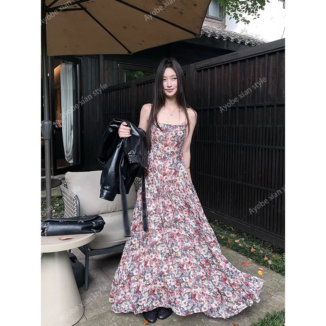AYOBE小贤【琥珀流光风】赫本的花园` 法式优雅朦胧小众繁花吊带裙