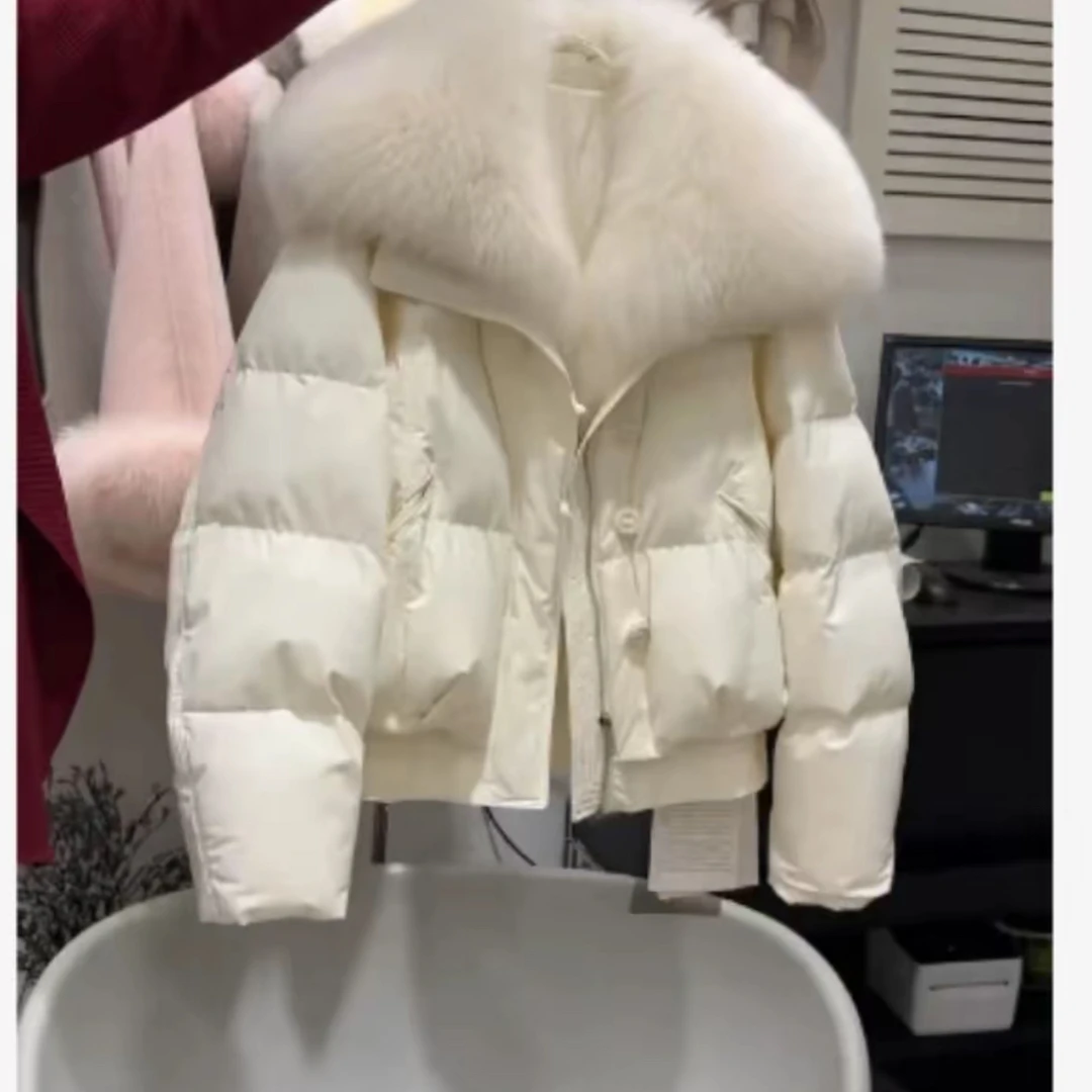 新款大毛领短款加厚保暖面包服棉服外套女装