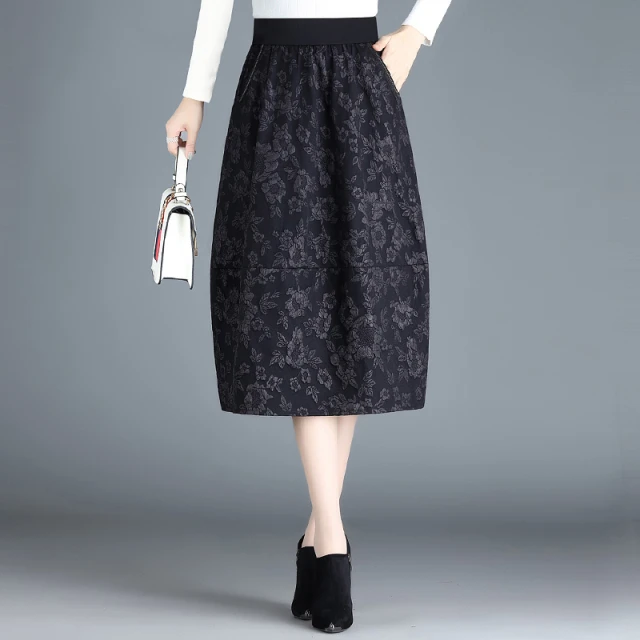 提花花苞半身裙女春秋中长款春2025新款灯笼裙高腰大码蓬蓬伞裙子