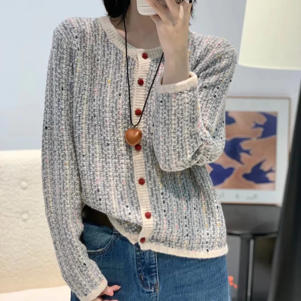 秋冬款潮流重工设计感洋气彩色拼接时尚针织开衫Y