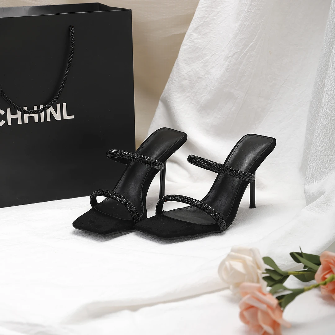 【煊姐定制】法式高级感手工镶钻一字带细跟高跟鞋8275-01