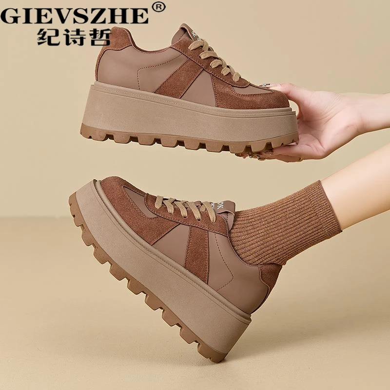 纪诗哲厚底德训鞋女夏季新款真皮休闲内增高夏季女款厚底德训老爹