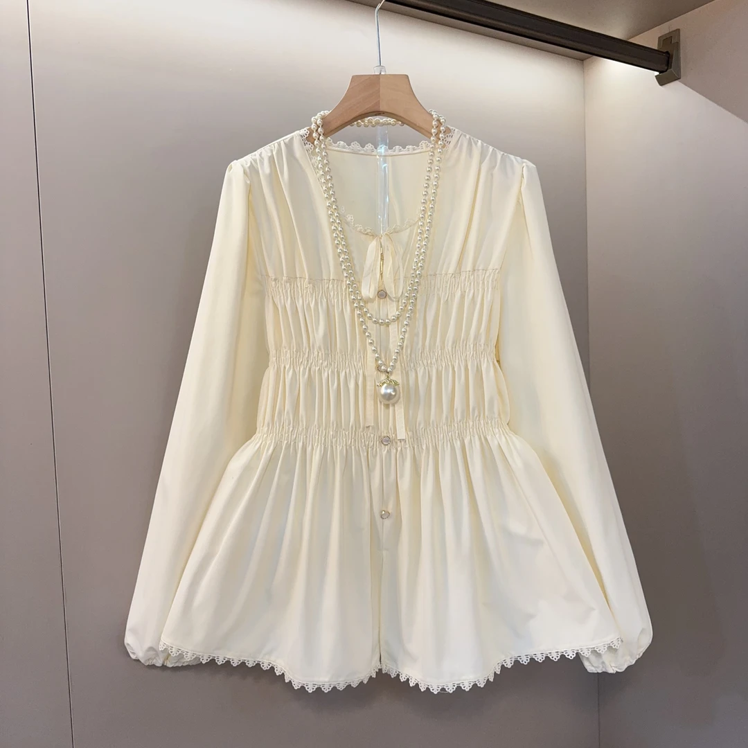 新款圆领花边独特别致款胖妹妹显瘦洋气时尚减龄2025女上衣