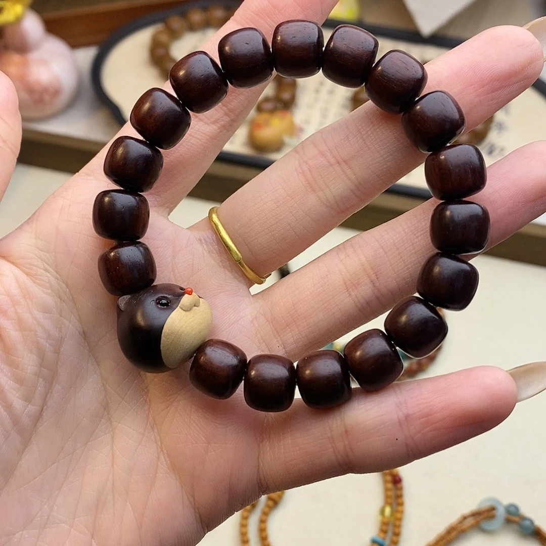 手串未镶嵌檀香紫檀（小叶紫檀）桶珠松鼠