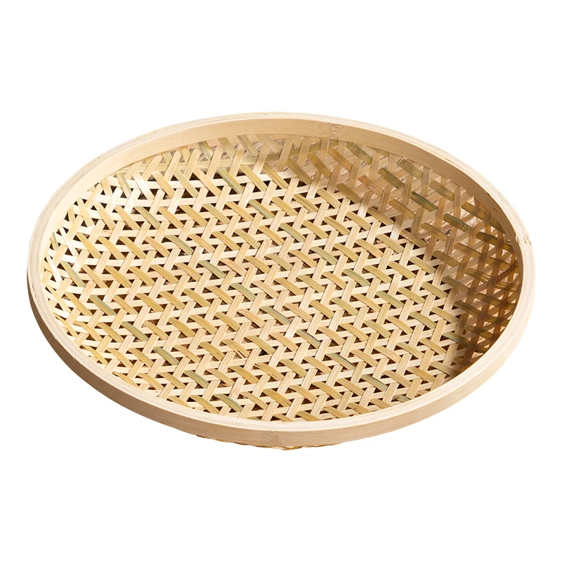 天然竹小吃家用茶点筛子有竹编馒头盘零食孔手工圆形篮果篮筐竹制