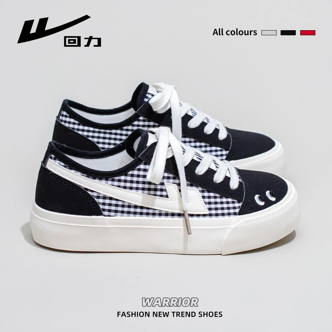 回力小白鞋女2025秋季新款黑色格子帆布鞋学生轻便百搭休闲板鞋女