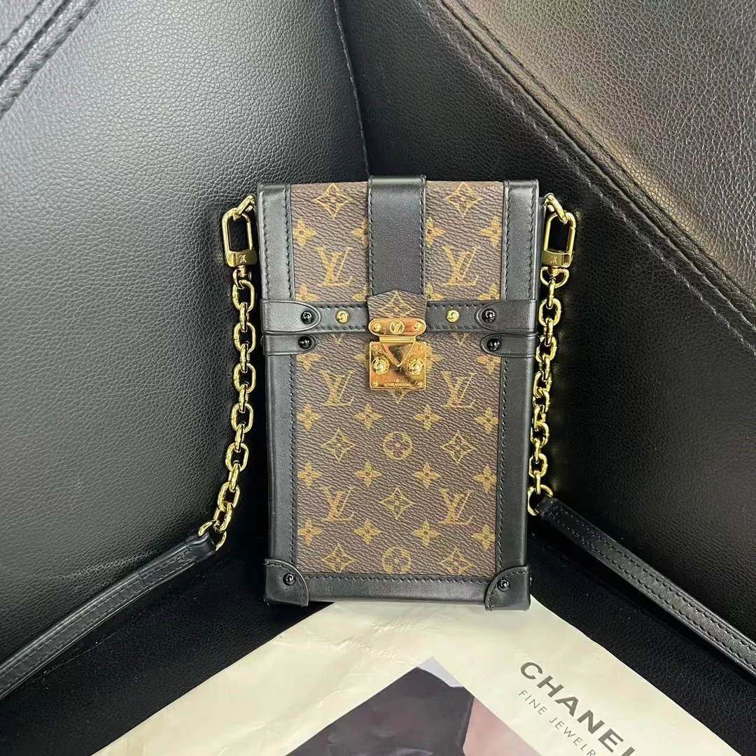 95新 LouisVuitton/路易威登 捐金沉珠/老花手机盒子包