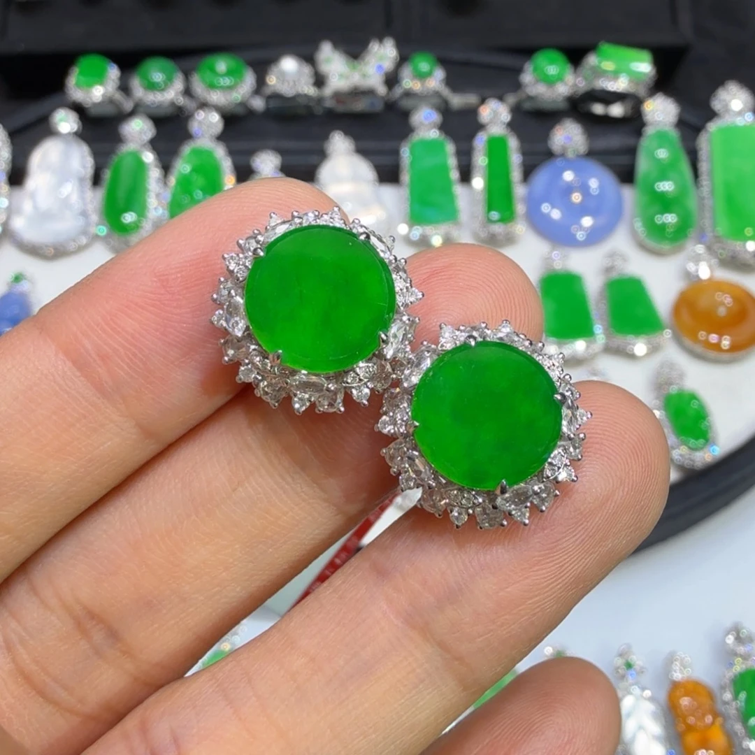 翡翠18K金镶嵌耳饰收到货48小时鉴赏期