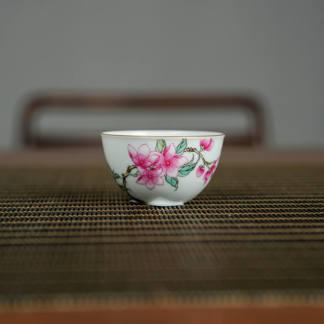 【墨舍名窑】徐窑桃花杯（xuyao100）陶瓷手绘粉彩纯手绘