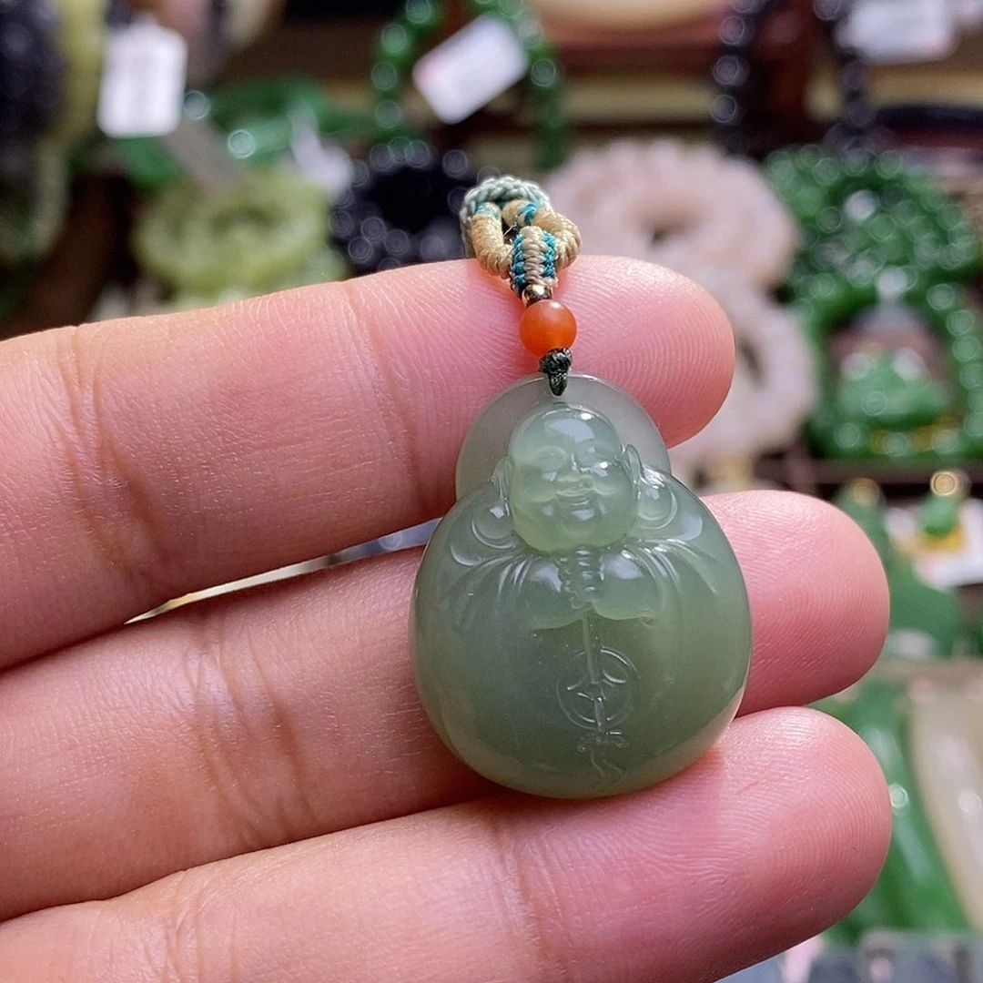 和田玉冰晴水高冰老矿料沙弥勒佛吊坠未镶嵌