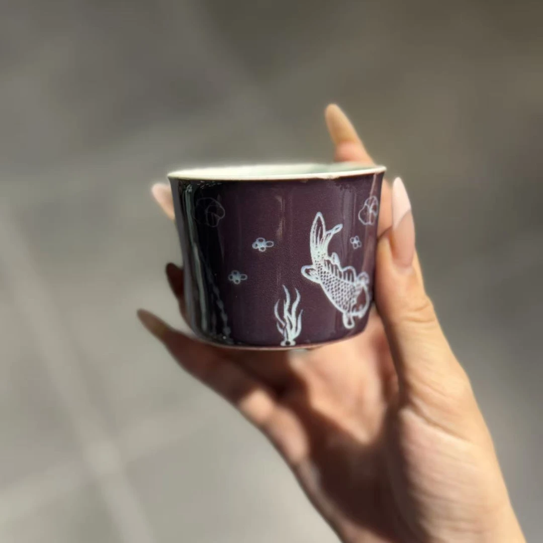 喜物 周光勇手工杯茶具茶杯紫韵锦鲤茶杯512号