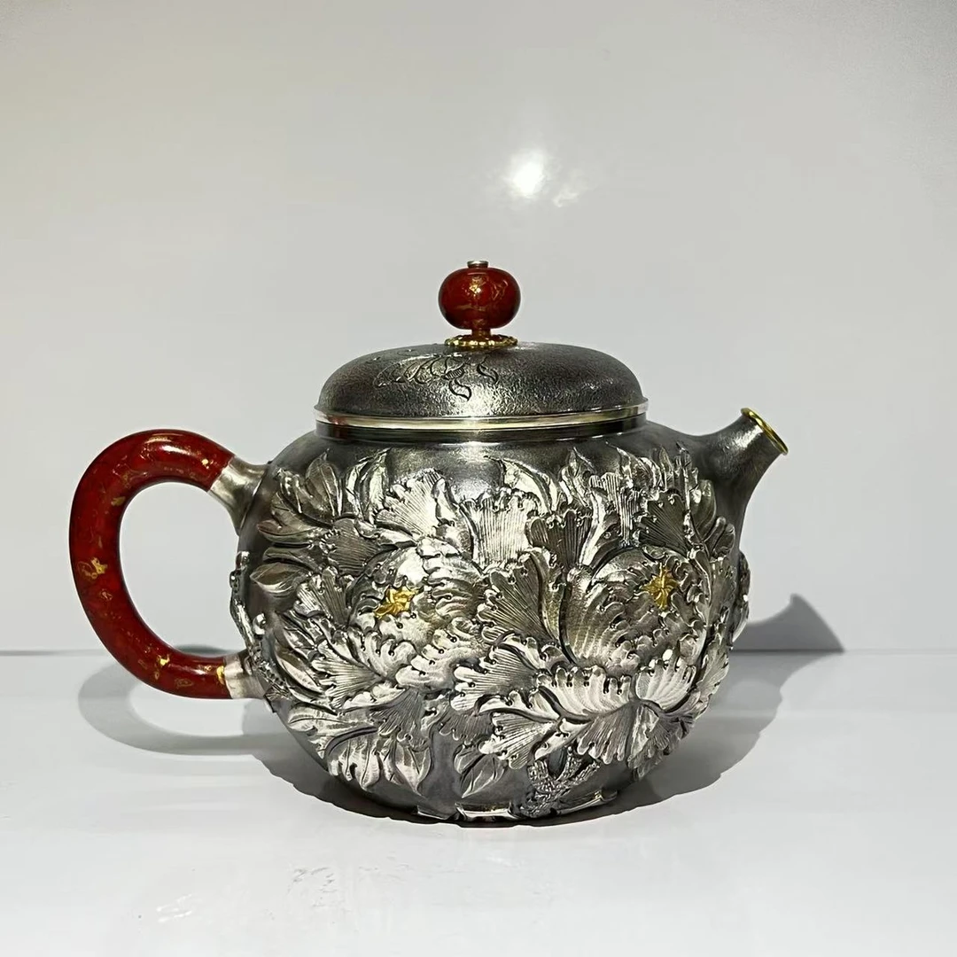 【银歌专属】银歌银歌 重工高浮雕牡丹小号泡茶壶 200cc