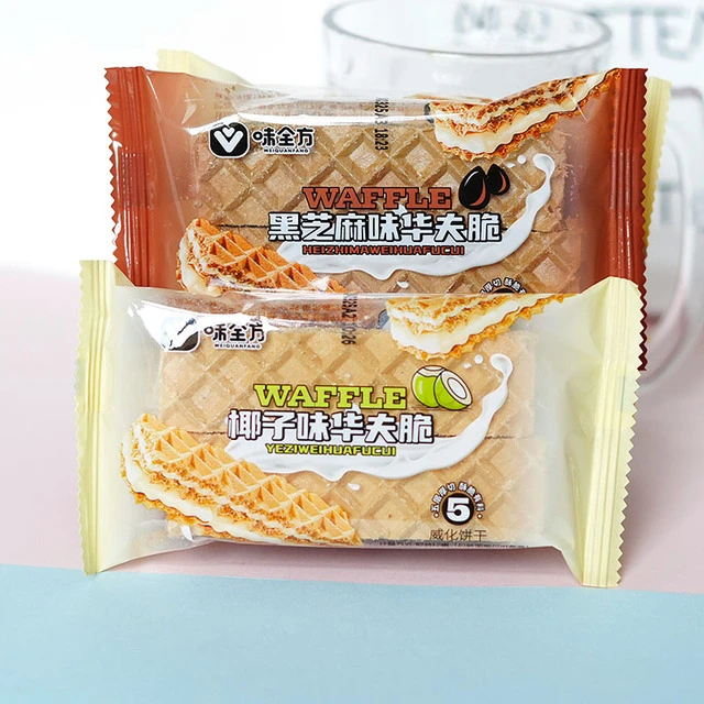 味全方椰子味黑芝麻华夫脆500g办公休闲儿童小零食威化夹心小饼干