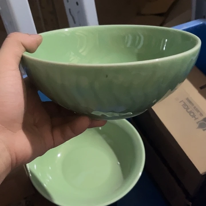 8寸豆青海浪碗陶瓷的