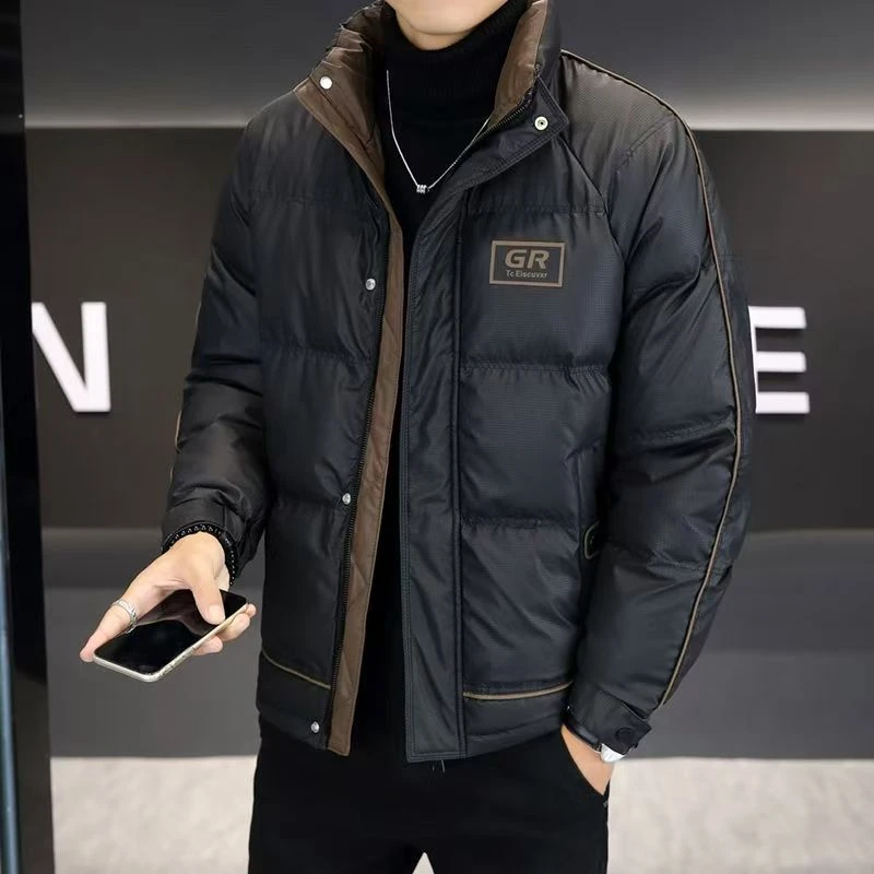 2024新款男士冬季潮牌帅气高端加厚拼色立领冬装男防寒外套