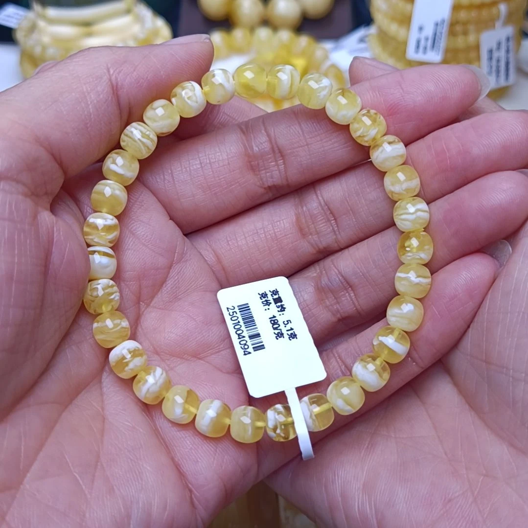 蜜蜡手串未镶嵌罗****樊俄料蜜蜡金瓷白手串