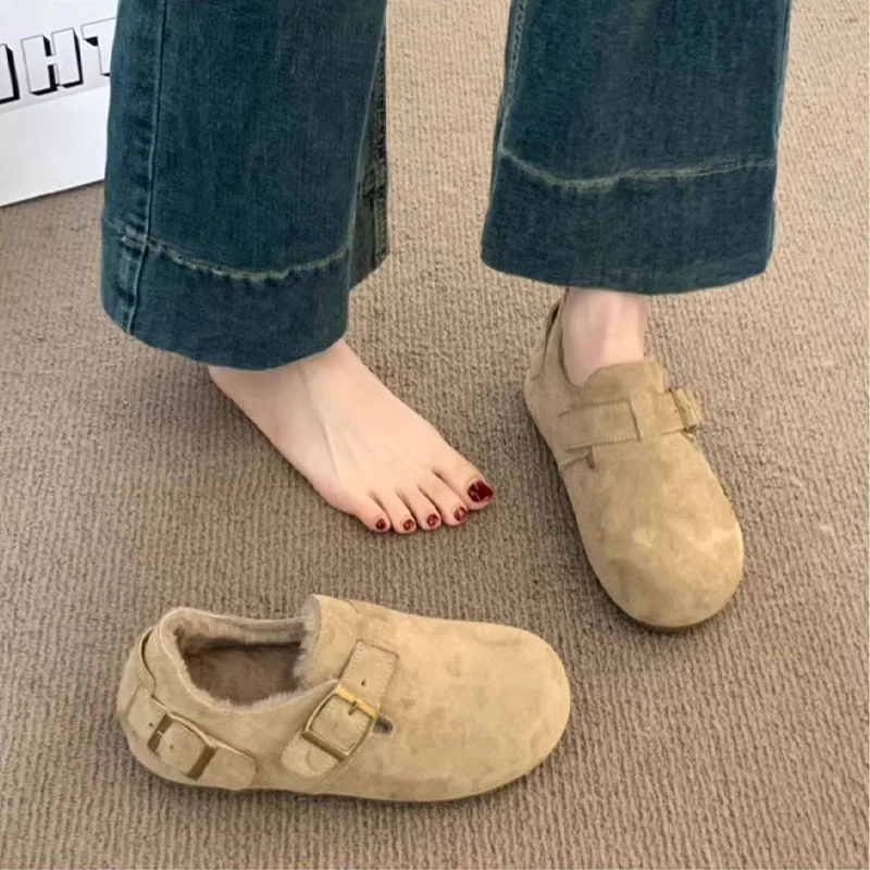 勃肯鞋女棉鞋2025新款秋冬一脚蹬毛毛鞋秋冬加绒豆豆鞋保暖女鞋子