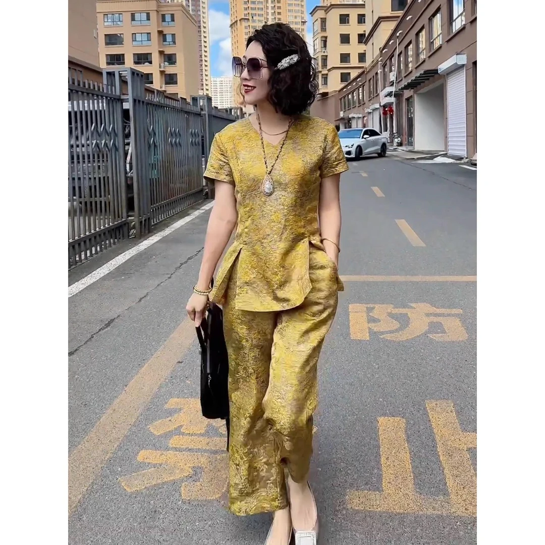 气质优雅新中式国风时尚套装女2025夏季新款盘扣上衣裤子两件套
