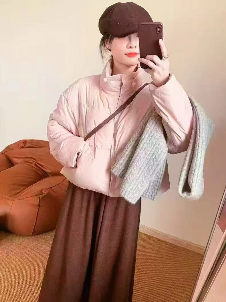 气质韩系2025冬季新款短款百搭面包服糖果色系羽绒服外套