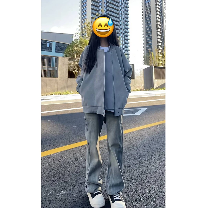 美式复古仿麂皮绒皮衣外套男款秋季cleanfit飞行员棒球服机车夹克