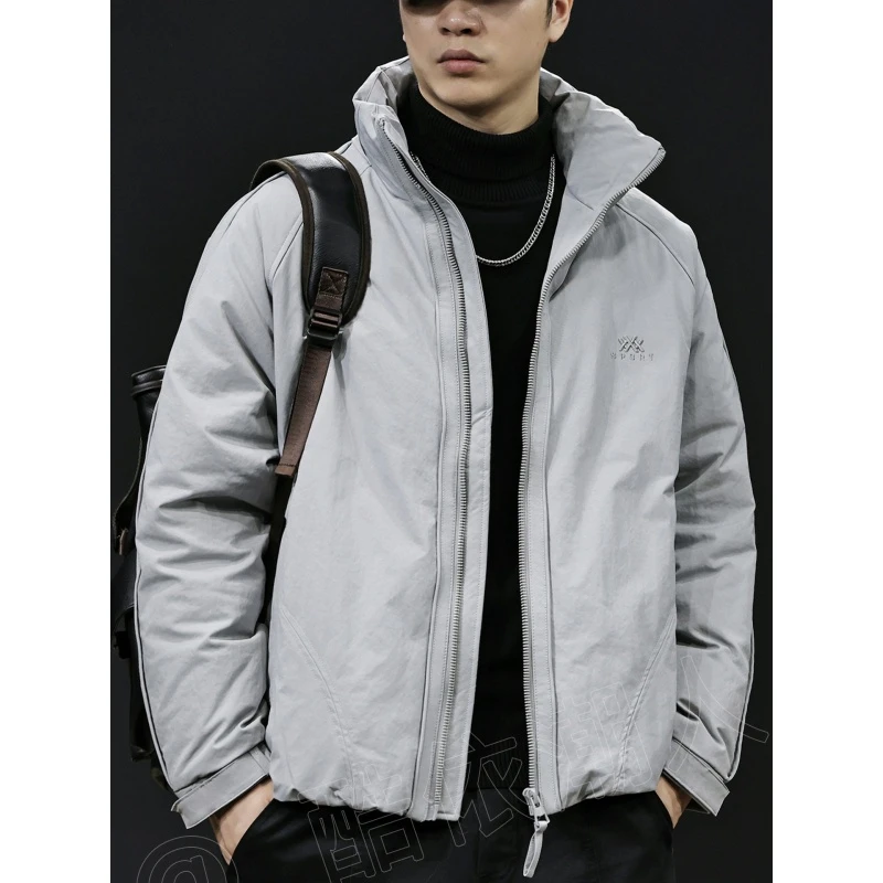 LEIGHZ/雷茨美式立领90白鸭绒羽绒服男2025冬季新款保暖衣服潮牌