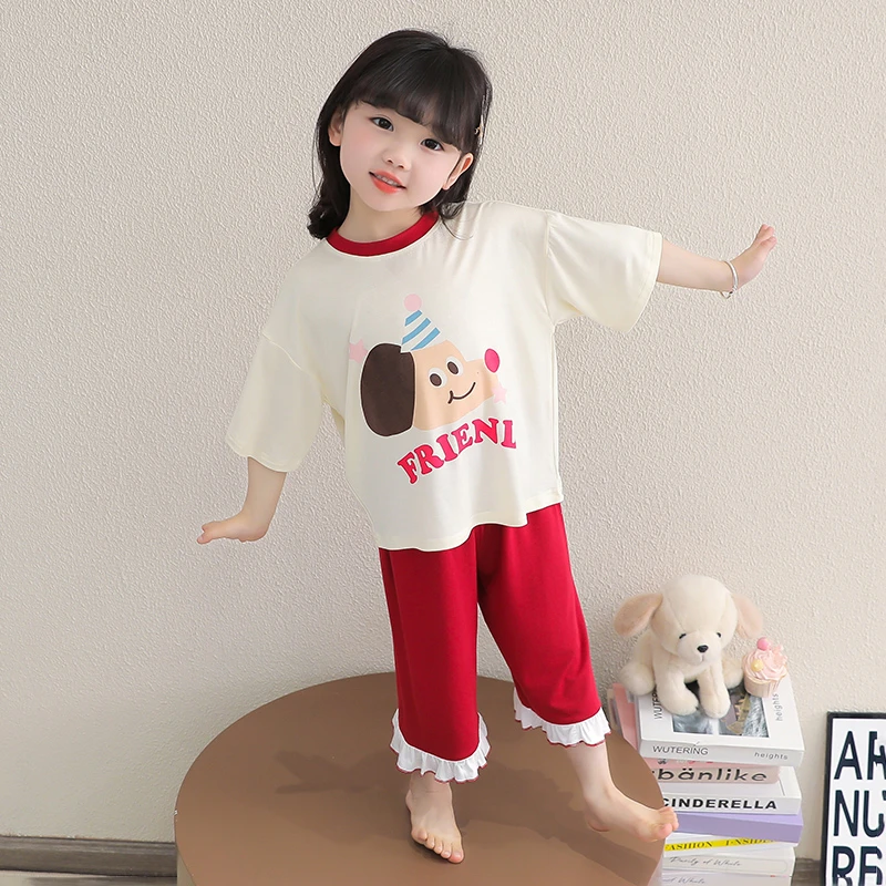 莫代尔婴儿女童睡衣夏季薄款2025新款空调服宝宝卡通女小孩家居服