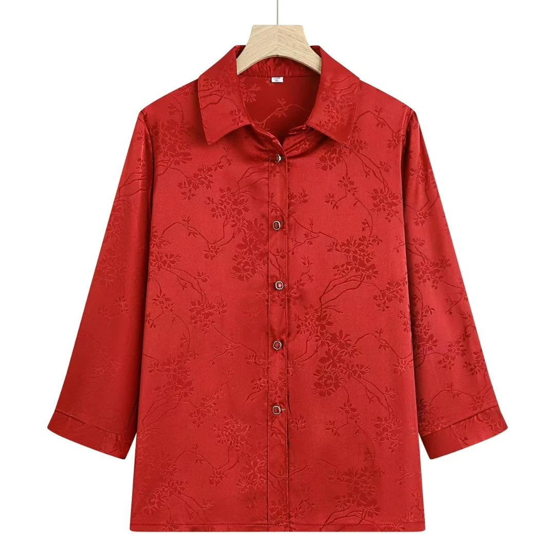 8338中老年人夏装百搭衬衫薄款奶奶上衣气质老太太开衫套装康燕