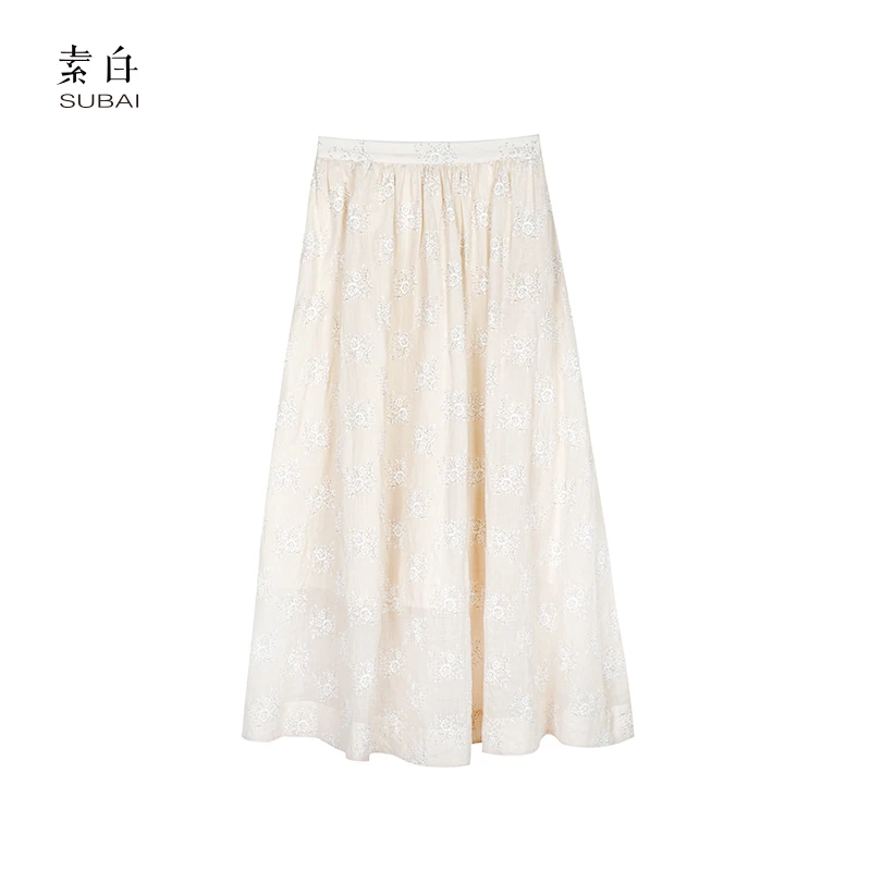 素白【油画栀子】发泡印花半裙SB2411CP00778