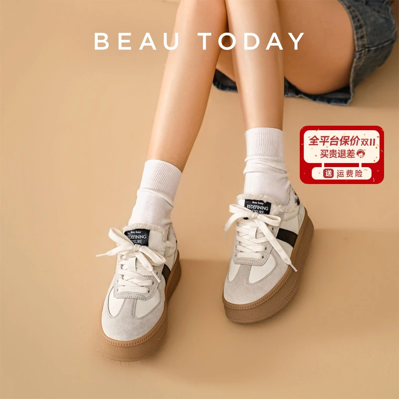 BeauToday【4CM真皮】百搭复古德训女鞋运动鞋子女款爆款2025新款