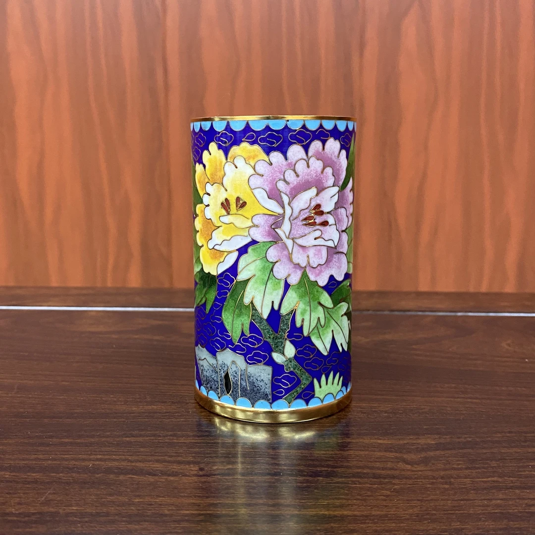 【福利款】景泰蓝百花实地小笔筒铜胎掐丝珐琅纯工笔筒办公室笔筒