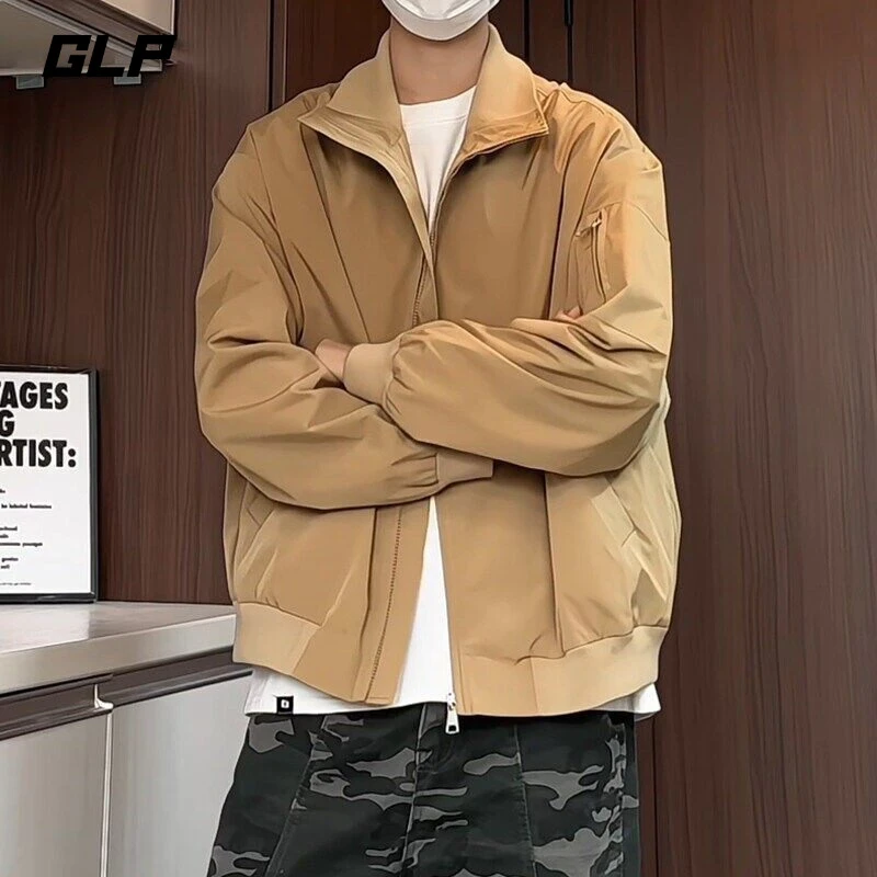 春装新款纯色个性短款设计立领飞行员夹克男休闲百搭轻奢痞帅男装