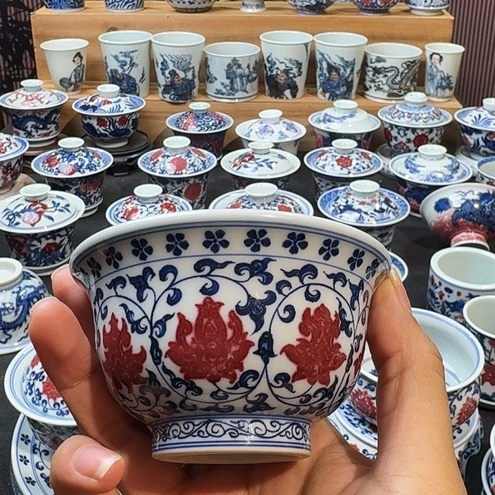 蕾***姆釉里红压手杯原矿手绘