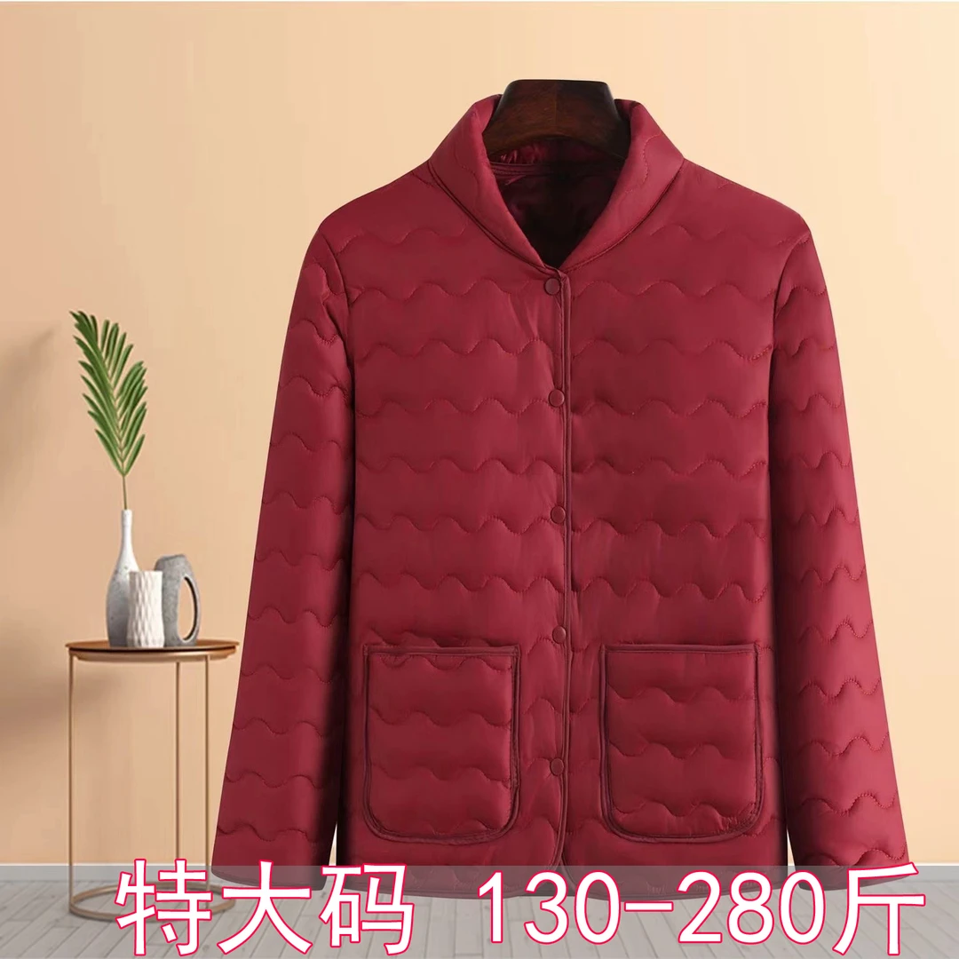 加肥加大码薄款棉服轻巧低领200-270斤宽松外套秋冬季休闲保暖