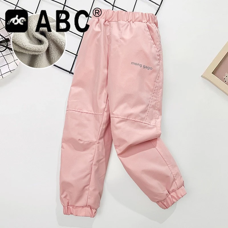 ABC儿童冲锋裤防风防水加绒女宝中大童春秋裤子加绒秋冬保暖滑雪