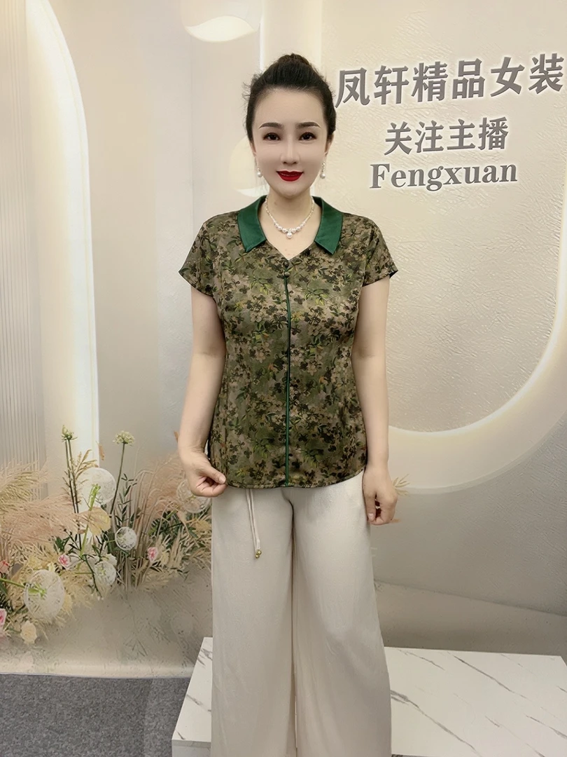 翻领碎花休闲风夏季中老年女装国风中式上衣