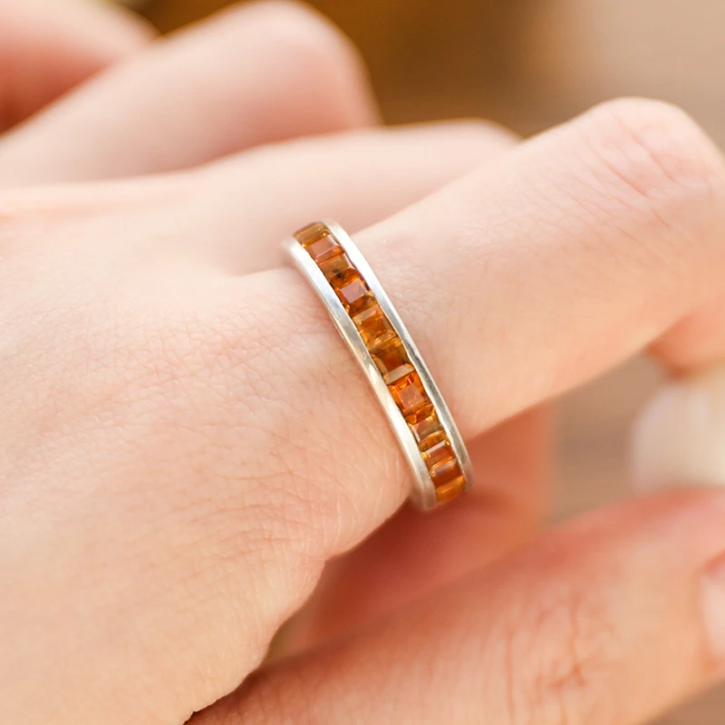 轻奢简约小众气质天然黄水晶S925银戒指镶嵌单圈银戒