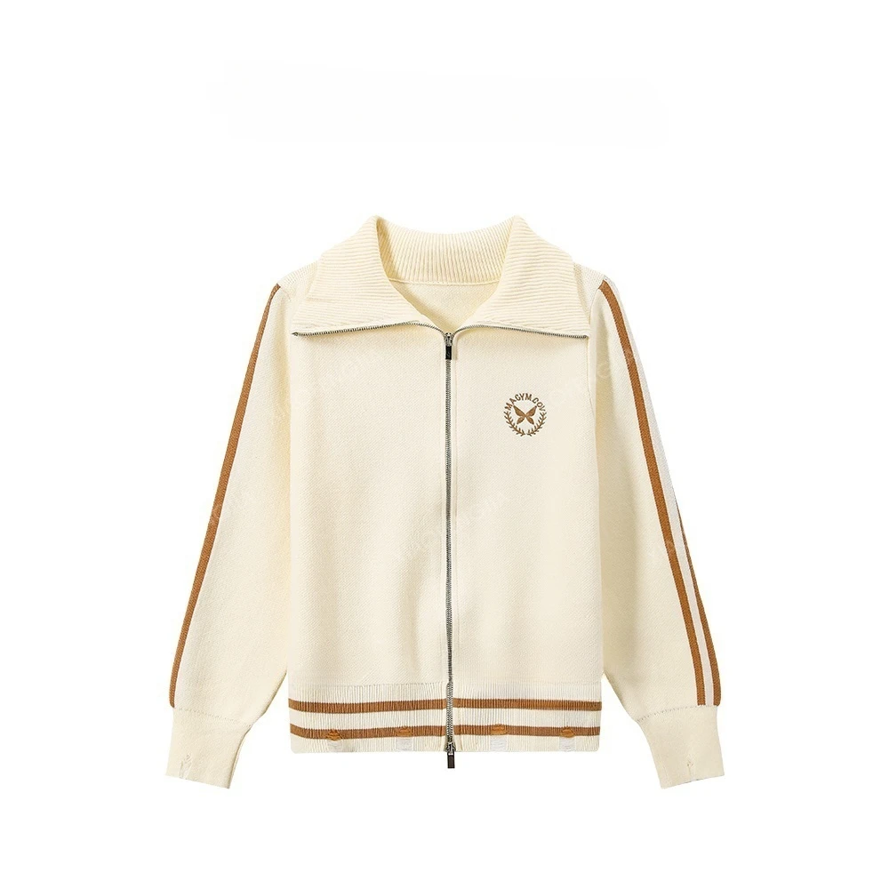 秋冬高领加厚撞色翻领双拉链针织开衫2025设计感毛衣百搭上衣T159