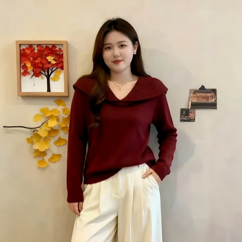 大码胖mm红色圣诞穿搭针织衫毛衣秋冬保暖内搭打底衫新年战袍上衣