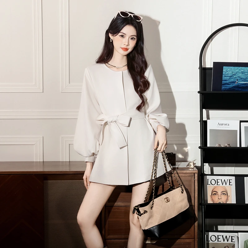 2025秋季新款韩版甜美精致高级感气质系带蝴蝶结小个子风衣外套